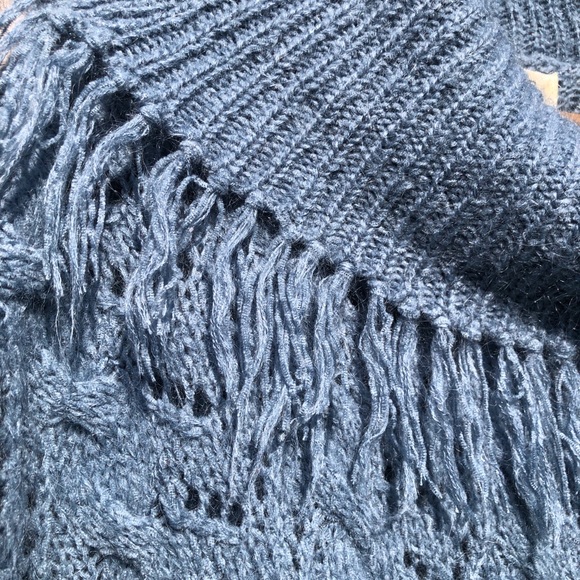 Chaus Oversized Blue Mohair Sweater Cable Knit Tassel Collar XL - Picture 3 of 10